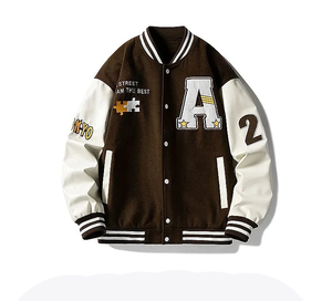 Chaqueta universitaria de lona de moda de alta calidad marca personalizada béisbol Collage bordado parche soporte Lino Shell al por mayor barato - Product Image 5