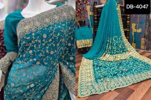 Nouvelle collection de créateurs pakistanais prête à porter robe saree ethnique pour femmes saree brodé en soie - Product Image 2