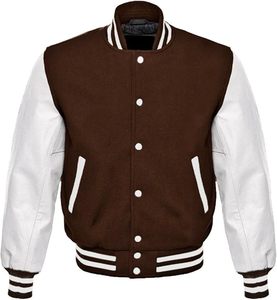 Unisex Versity Jackets <b>Genuine</b> White Leather Sleeves Wool Letterman Varsity Baseball College University Bomber Jackets - Product Image 1