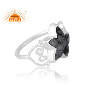Best Selling 925 Sterling Silver Natural Snowflake <b>Obsidian</b> Gemstone Ring Custom <b>Jewelry</b> For Women Gift For Her - Product Image 4