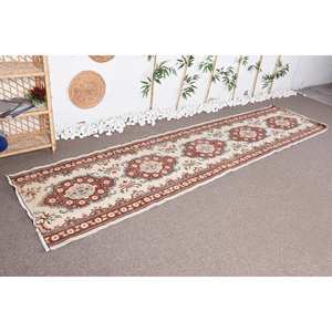 Alfombra clásica de lana turca Vintage Beige marrón 2,8X11,1 pies patrón de retales de tejido plano para sala de estar pasillo respaldo de látex - Product Image 2