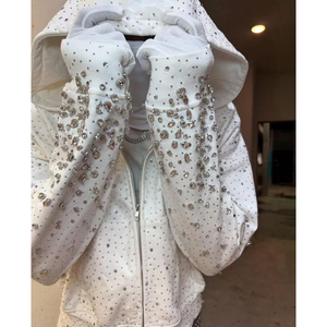 2025 negro Rhinestone Zip-Up Hoodie Sparkling Crystal Streetwear hombres Hoodie Casual 100% algodón Drop Shoulder Hoodies para Unisex - Product Image 5