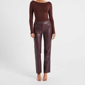 Pantalon en cuir avec logo personnalisé de haute qualité pour femmes entièrement personnalisé couleur unie taille haute hiver Style décontracté vente en gros - Product Image 5