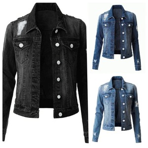 Customize Premium Distressed <b>Woman</b> Jacket New Casual Stylish Jeans Jacket <b>Top</b> Quality 100% Cotton Casual Denim Jacket - Product Image 2