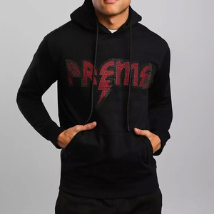 Custom Design 100% Cotton Rhinestone Winter Hooded Hoodies Light Weight High Quality <b>Pullover</b> <b>Men</b> Oversized Fit Windproof - Product Image 5