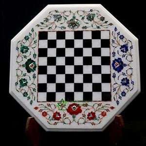 Dessus de table d'échecs en marbre Meubles de maison avec incrustation de pierres précieuses Mosaïque Meubles de jardin décoratifs Café en marbre exquis moderne - Product Image 2