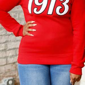 1913 Script Chenille Crewneck Sweatshirt Black Premium <b>Fleece</b> Sorority Apparel Greek DST Delta Casual Winter Top - Product Image 6