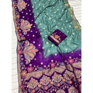 ชุดส่าหรีจากผ้าไหมโดลาผ้านุ่มไหลลื่นสี2D ชุดประจำชาติขายส่ง - Product Image 3