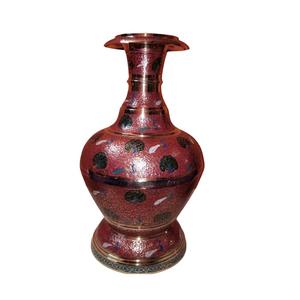 Vase à fleurs en laiton avec gravure multicolore peinture rouge et or fini pour décor de table Vase à fleurs de haute qualité - Product Image 4