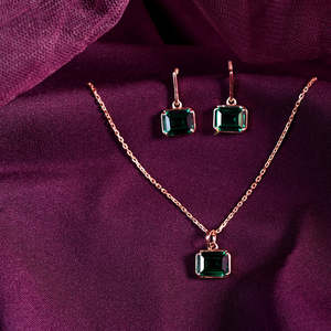 NOVAMART Fine 925 Sterling <b>Silver</b> Celia Pendant Earring Chain <b>Set</b> with Emerald Cut Diamond Shape <b>Jewellery</b> Wholesale Export - Product Image 2