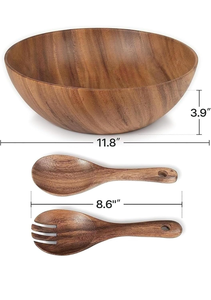 Venta caliente 11,8 Por 3,9 El juego de ensaladeras grandes de madera de acacia incluye tres piezas perfectas para servir y mezclar DE LA India - Product Image 5