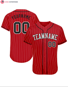 Camiseta de béisbol a rayas blanca y negra personalizada de primera calidad, detalles en rojo y negro, ropa deportiva auténtica, proveedor líder de fábrica - Product Image 4