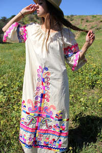 Vintage Hand Embroidered 100% Cotton Floral <b>Pattern</b> <b>A</b>-<b>Line</b> Silhouette Maxi <b>Dress</b> Regular Sleeves Truly Amazing Ethnic <b>Dress</b> Size - Product Image 5