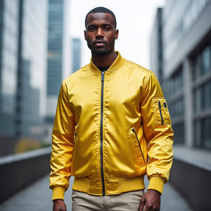 Casual Winter Zipper Satin Bomber <b>Jackets</b> <b>Men's</b> Crew Neck <b>Lightweight</b> Solid Color Bomber Varsity <b>Jacket</b> <b>Men</b> - Product Image 6