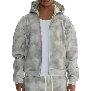 Wholesale Blank Cropped Boxy Hoodie For Men Custom Heavyweight Oversized Zip Up Distressed <b>Design</b> OEM ODM Hoodie Manufacturer - Product Image 3