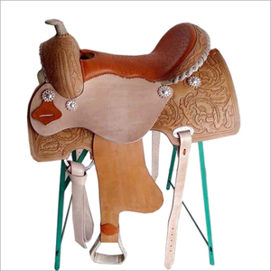 Selle de cheval marron à motifs pour l'équitation western, le dressage et les courses de barils, fabriquée en cuir de haute qualité - Product Image 1