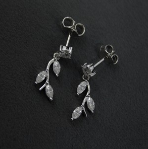 925 <b>Silver</b> Marquise Round Moissanite <b>Dangling</b> <b>Earrings</b> Leaf Design Push Back <b>Earrings</b> for Parties - Product Image 4