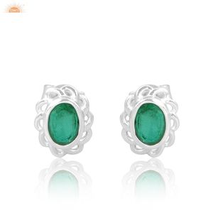 Doublet Zambian <b>Emerald</b> Quartz <b>Stud</b> <b>Earrings</b> Minimalist 925 Silver <b>Earrings</b> Jewelry Manufacturer - Product Image 1