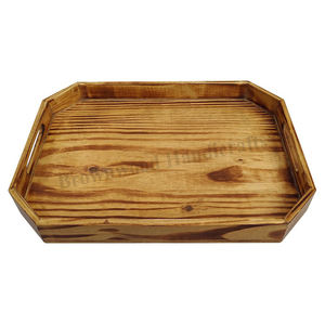 Bandeja grande de madera segura para alimentos, forma octogonal personalizada, madera de pino Premium con asas para pedidos a granel a precio mayorista - Product Image 1