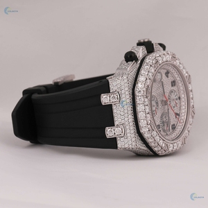 Montre chronographe de luxe Iced Out pour hommes Montre à bracelet en caoutchouc avec diamant moissanite Montre personnalisée avec affichage de la date - Product Image 3