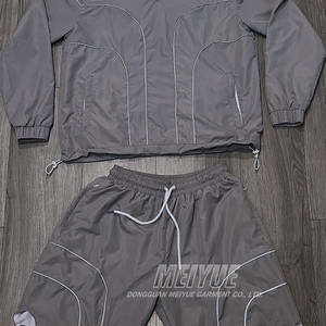 Polo personalizado con media cremallera Camisa de nailon reflectante de 3m Chaqueta cortavientos Conjunto corto Camisa de manga larga de gran tamaño y conjunto corto - Product Image 2