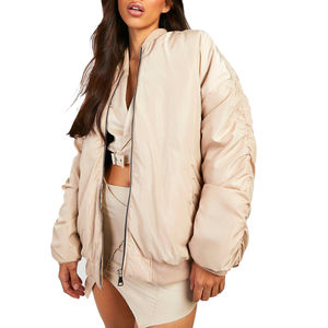 Chaqueta Bomber XL clásica Varsity para mujer, chaqueta de béisbol universitaria con relleno de algodón acolchado de Color sólido, ropa de calle teñida Lisa Plus - Product Image 2