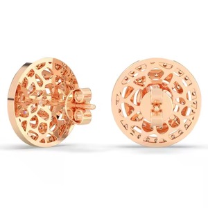 Boucles d'oreilles personnalisées en or 14K avec fleur design pour femmes, boucles d'oreilles rondes en diamant de laboratoire, cadeau pour femmes - Product Image 3