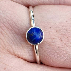 Handmade Dainty Minimalist Sterling Silver <b>Ring</b> Cute <b>Lapis</b> <b>Lazuli</b> Bezel Setting Gift for Women - Product Image 2