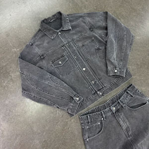 Veste de camionneur en denim deux pièces ensembles de shorts en denim fabricants personnalisés vos shorts hommes Streetwear en détresse - Product Image 3