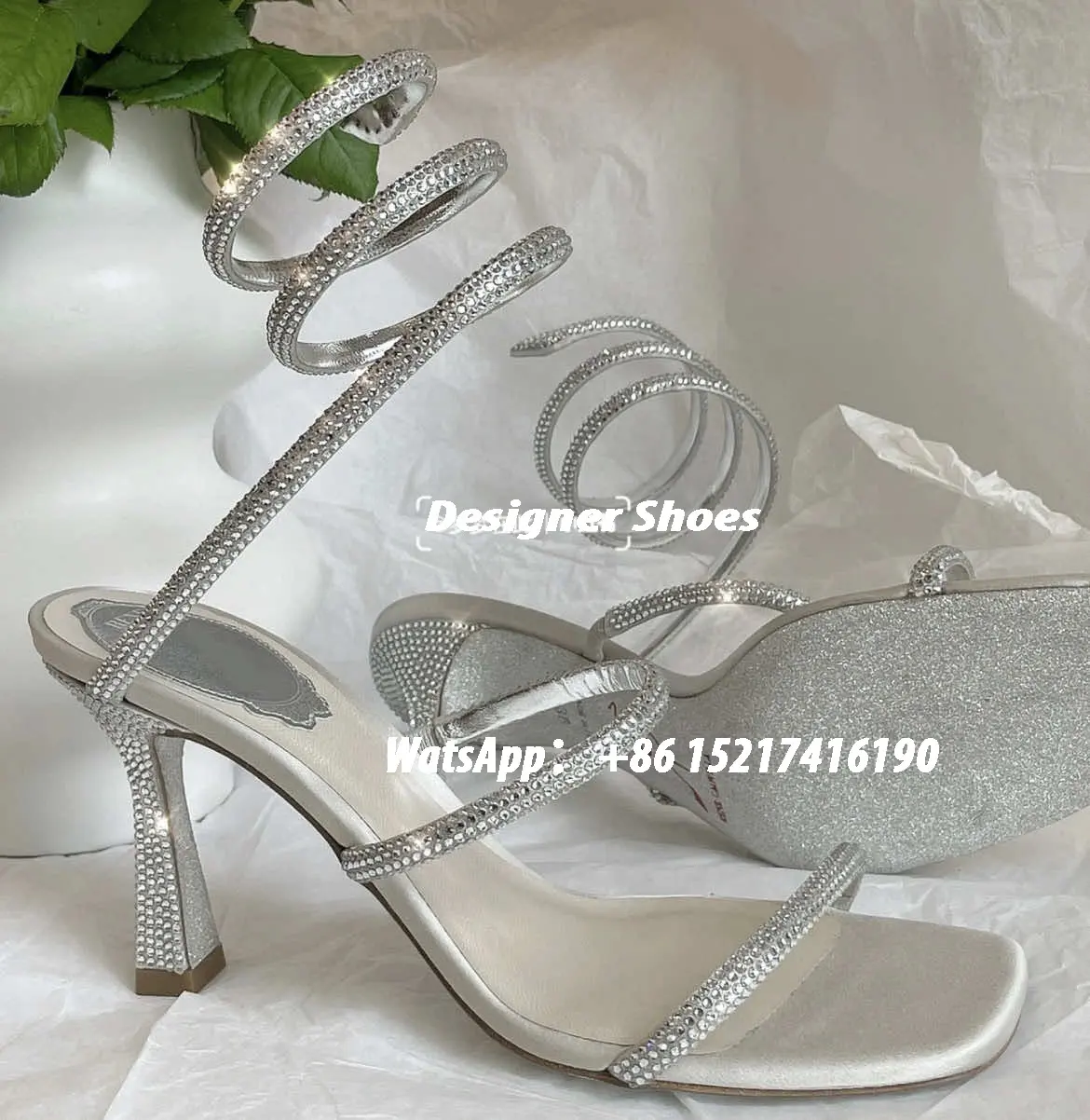 RC High Quality Plus Size Strappy Crystal Ladies Summer Shoes Fancy Rhinestone Heels Women Lace Up Luxury High Heel Sandals