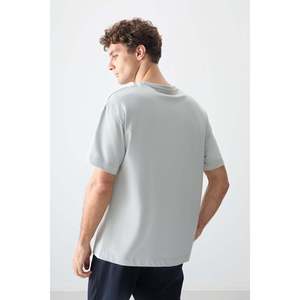 T-shirt basique pour homme en coton 100% Stone, épais, doux, texturé, coupe ample - 88353 - Stone - Product Image 5