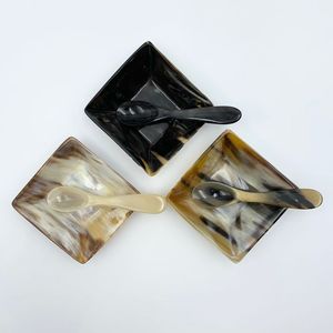 Bandeja de servicio de cuerno de búfalo cuadrado natural ecológico para el hogar con logotipo de guardería - Product Image 1