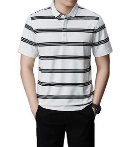 Nouvelle mode de chemises décontractées à revers extensible classique ajusté à manches courtes polos à rayures en tricot pour hommes avec logo personnalisé - Product Image 1