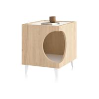 Table de chevet élégante en bois couleur bois Well Home 50x40x40cm avec trou pour animaux de compagnie