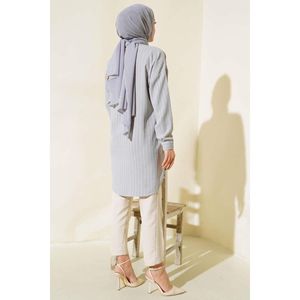 Camisa Larga a Rayas Gris Melange - Product Image 4