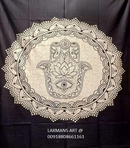 ผ้าปูที่นอนผ้าฝ้ายสีดำและสีขาวพิมพ์ลายฟาติมาขนาดควีนไซส์ขายส่งจากอินเดีย - Product Image 1