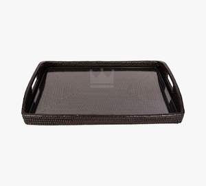 Plateau de service rectangulaire noir classique fait à la main en rotin tissé à la main écologique pour la cuisine et le stockage des aliments à la maison Bienvenue! - Product Image 4
