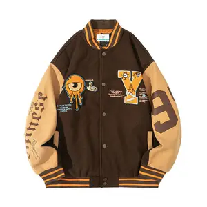 2022 Baseball Jacken für Männer Applique Stickerei Leder ärmel Herren bekleidung Streetwear Casual Bomber jacke Herren mantel