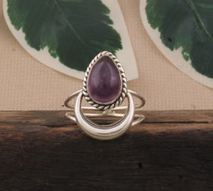 แหวนอเมทิสต์รูปหยดน้ำตาทำด้วยมือแหวนสเตอร์ลิง925รูปพระจันทร์เสี้ยวของขวัญครบรอบ - Product Image 1