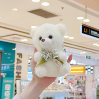 Nouveau Mini Ours en Peluche avec Petit Nœud, Porte-clés et Breloque de Sac, Jouet Animal en Peluche 3D Mignon, Pendentif Ours en Fourrure, Vente en Gros