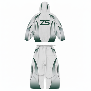 Sudadera gruesa con cremallera de invierno hecha en forro polar pesado 360 capa interior GSM con paneles degradados blancos y verdes Cortavientos de talla grande - Product Image 2