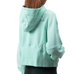 Sweat-shirt à capuche surdimensionné pour femme avec logo personnalisé, poids lourd, demi-zip, haut court, raglan, en molleton de coton, avec badge, doublé, pull d'hiver - Product Image 4