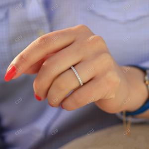 Ensemble Demi Eternity Prong Moissanite GRA Certifié Bande de Fiançailles de Mariage 1.8mm Taille Brillante Or Blanc 18K Femmes - Product Image 2