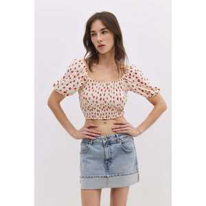 Blusa Corta Informal con Manga Casquillo y Logotipo Frontal - Product Image 3