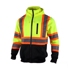 Winter Safety Reflective Construction Sweatshirts Zipper-Up Work <b>Clothing</b> Workwear Hoodies Custom <b>Fluorescent</b> Color Hoodie - Product Image 4