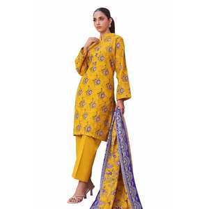 Traje Salwar Kameez de 3 Piezas sin Coser, de Algodón Khaddar Estampado, Ropa Étnica Pakistaní e India para Festivales-SD-42136 - Product Image 3