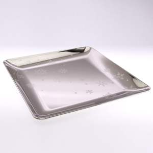14 inch Square Chrome Plated Silver Serving <b>Tray</b> Stylish Floral Snowflakes Engraved Decorative Party Dessert <b>Buffet</b> Wine Platter - Product Image 2
