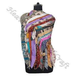 Designer Handmade Recycled Silk Sari <b>Shawl</b> 15 Strips Printed Female Scarf Long Vintage SC608 Fine Silk <b>Wrap</b> Wholesale - Product Image 2