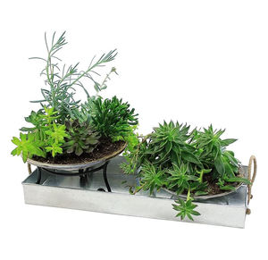 Plateau rectangulaire en acier galvanisé vintage avec poignée en corde Plateau de service décoré pour décor de table à manger de cuisine - Product Image 3