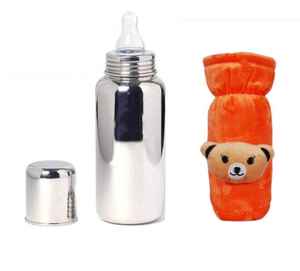 Biberón Premium de 200 ml, Ecológico, de Doble Pared, de Acero Inoxidable Plateado, para Bebés |   Artículos Esenciales para Bebés Modernos y de Lujo, No Tóxicos - Product Image 1